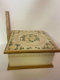 Vintage Light Wood Hand Painted Storage Box with Floral Design