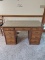 Vintage Wooden 9 Drawer Desk with Glass Top