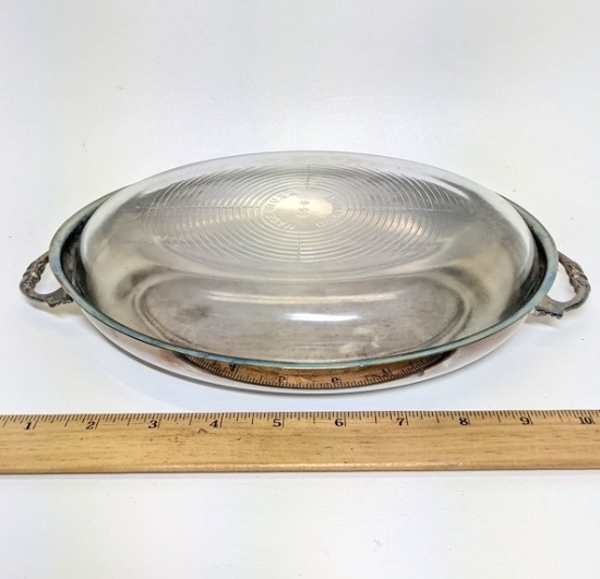 Vintage Silver Plated "10 Years of Service" Dish with Glass Ovenware Lid