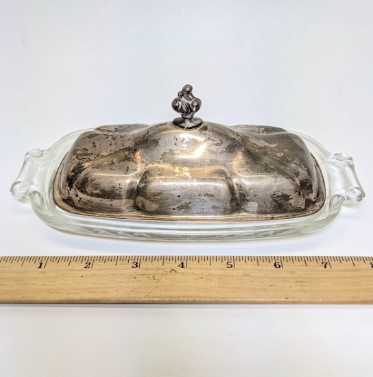Vintage Glass Butter Dish with Silver Plated Lid