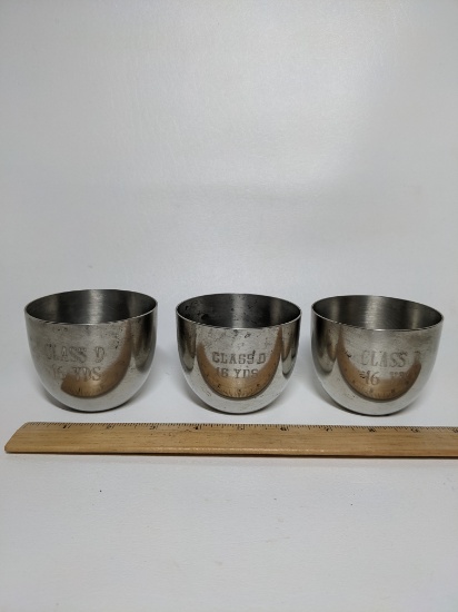 Collectible Set of 3 Vintage Authentic Reproduction Stieff Pewter Jefferson Cups "Class D 16 Yards"