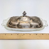 Vintage Glass Butter Dish with Silver Plated Lid