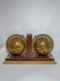 Set of Vintage Wooden Globe Bookends Made in Italy