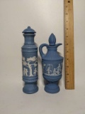 Pair of Vintage Blue with White Perfume Bottles