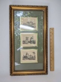 Vintage 3 Window French Print Set in Gilt Frame