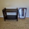 Brown Rolling TV Cart  and Vintage Brown Framed Mirror