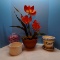 Various Porcelain Planters and Glass Purple Flower Vase