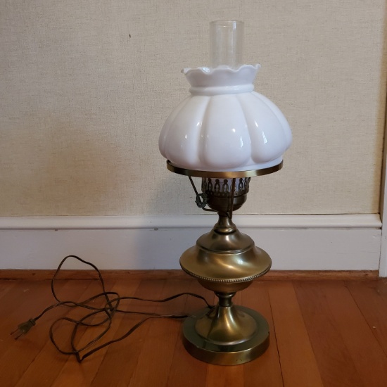 Vintage Metal Electric Lamp with White Glass Shade