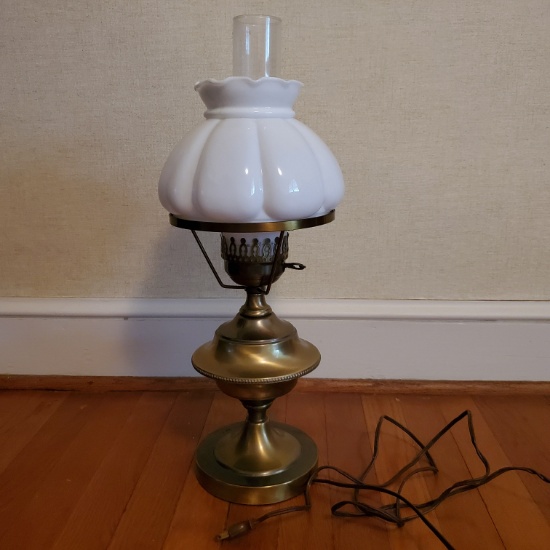 Vintage Metal Electric Lamp with White Milk Glass Shade