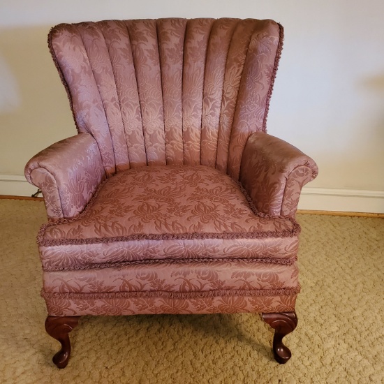 Antique Pink Shell Back Chair with Wood Legs