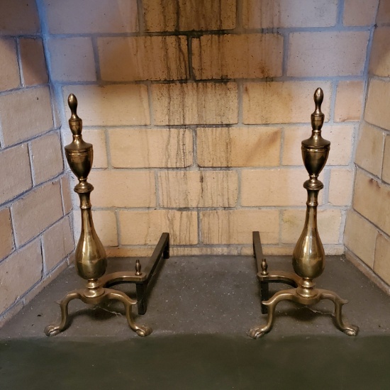 Pair of 19th Century French Neo-Gothic Bronze and Wrought Iron Andirons