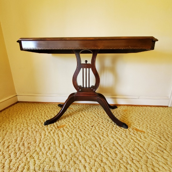 Vintage Lyre Harp Base Style Table, Solid Mahogany