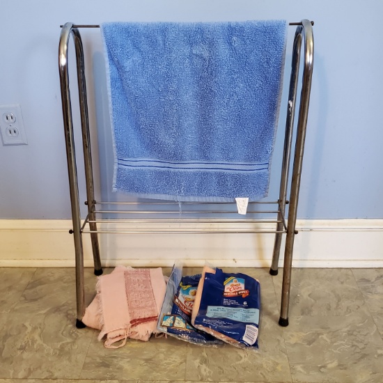 Vintage Free Standing Metal, Hand Towels and Mr. Clean Reusable Wipes