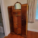 Antique Veneered Wooden Waterfall Wardrobe with Dovetail Drawers