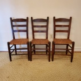 3 Vintage Wooden Ladder Back Chairs with Woven Cane Seats