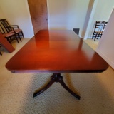 Vintage Solid Mahogany Wood Dining Room Table with Leaf and Cover Pads