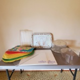 Lot of Clear Plastic Cake Covers, Corning Portable Counter Savers and Placemats