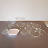 Lot of Pyrex and Corning Glass Bakeware, Glass Mixing Bowl and Small Glass Bowl