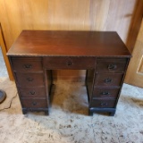 Vintage Mahogany Wood Desk with 7 Dovetail Drawers