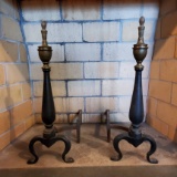 Pair of Vintage Decorative Andirons Made from Brass and Cast Iron