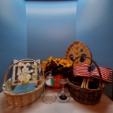 Various Décor Including Baskets and American Flags