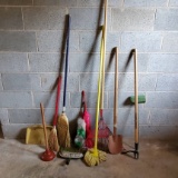 Brooms, Dust Pans, Plunger, Small Shovel and Grampa’s Weeder Weed Puller Tool