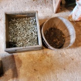 Vintage Crate with New Bolts and Nuts, and Basket with Vintage Nails