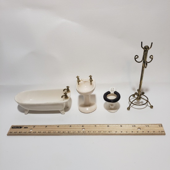 Cute Lot of Cute Vintage Porcelain and Brass Dollhouse Fixtures