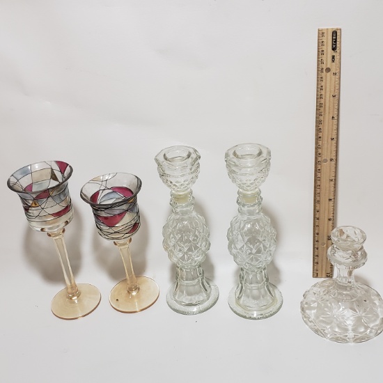 Lot of Assorted Glass Candle Holders