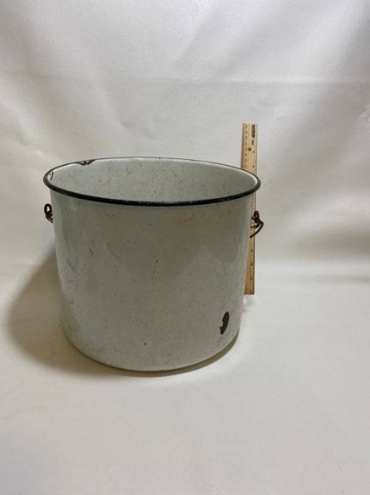 Vintage Large White Enamel Pot with Handle