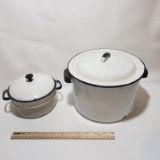 Lot of 2 Vintage Enamel Pot with Lids