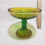 Vintage Green and Yellow Glass Compote