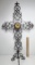 Tall Wrought Iron Cross Stand with Gold Accent
