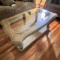 Light Finish Wooden Coffee Table with Glass Top & Scroll Legs - LOADING ASSISTANCE IS AVAILABLE