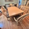 Nice Light Finish Heavy Wooden Dining Table & 6 Dining Chairs with Paisley Upholstered Seats + Leaf
