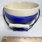 Pair of Ceramic Ivory & Blue Basket Pattern Bowls with Handles