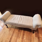 Upholstered Rolled Arm Boudoir Bench with Wooden Legs