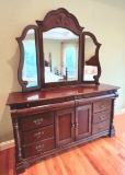 Mahogany Dresser with 3-Part Mirror-  LOADING ASSISTANCE IS AVAILABLE