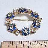 Blue & Clear Rhinestone Wreath Pin