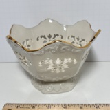 Lenox Open Lace Pedestal Bowl with Gold Accent