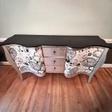 Unique Serpentine Front Sideboard with Decoupage Clock Design by Gail's Design