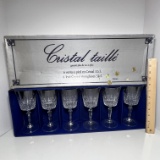 Impressive 6 pc “Cristal Taille’” Lead Crystal Stem Glasses in Original Box Made in France