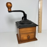 Wooden Coffee Mill Grinder with Cast Iron Top & Dove Tailed Corners
