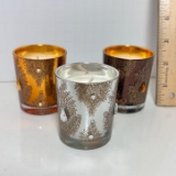 3 pc Gold, Silver & Bronze Glass Candles - Never Burned