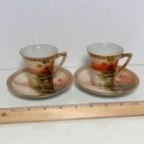 Pair of Hand Painted Nippon Tea Cups & Saucers