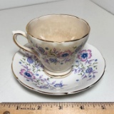 1974 Avon Blue Blossoms Fine Bone China Tea Cup & Saucers