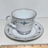 Noritake Frolic Tea Cup & Saucer with Blue Flowers & Silver Accent