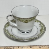 Noritake Raleigh Contemporary Fine China Tea Cup & Saucer with Green & Yellow Floral Design