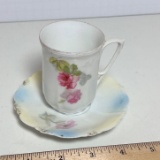 RS Prussia Demitasse Cup & Saucer with Rose Design