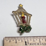 Gold Tone Christmas Lantern Pin